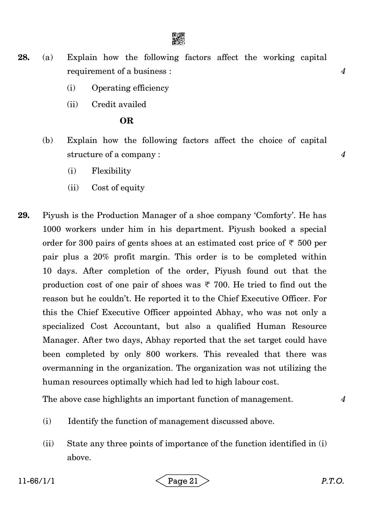 CBSE Class 12 1-1 Bussiness Studies 2024 Question Paper - Page 21