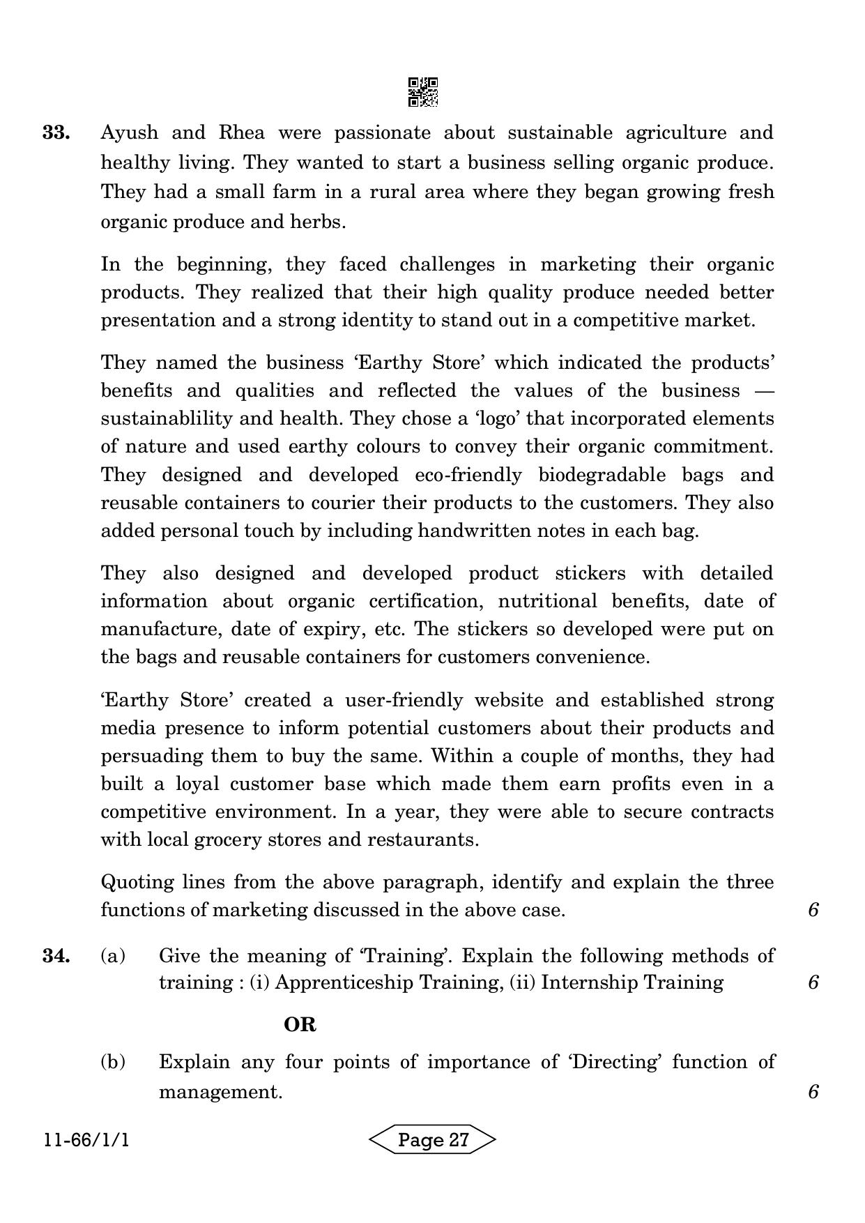 CBSE Class 12 1-1 Bussiness Studies 2024 Question Paper - Page 27