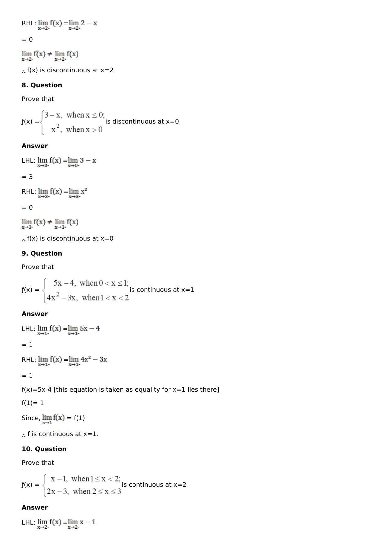 Chapter 9: Continuity and Differentiability Solutions: RS Aggarwal Class 12 Solutions - Page 4