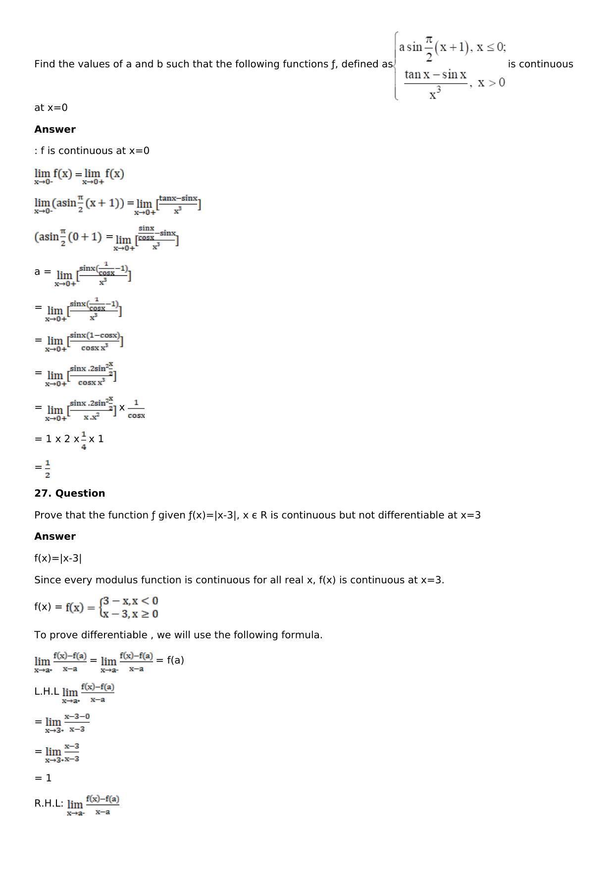 Chapter 9: Continuity and Differentiability Solutions: RS Aggarwal Class 12 Solutions - Page 11