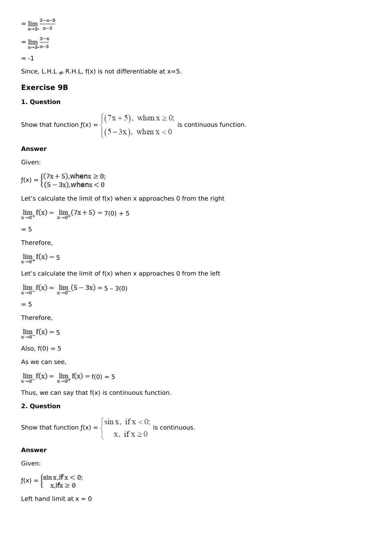 Chapter 9: Continuity and Differentiability Solutions: RS Aggarwal Class 12 Solutions - Page 12