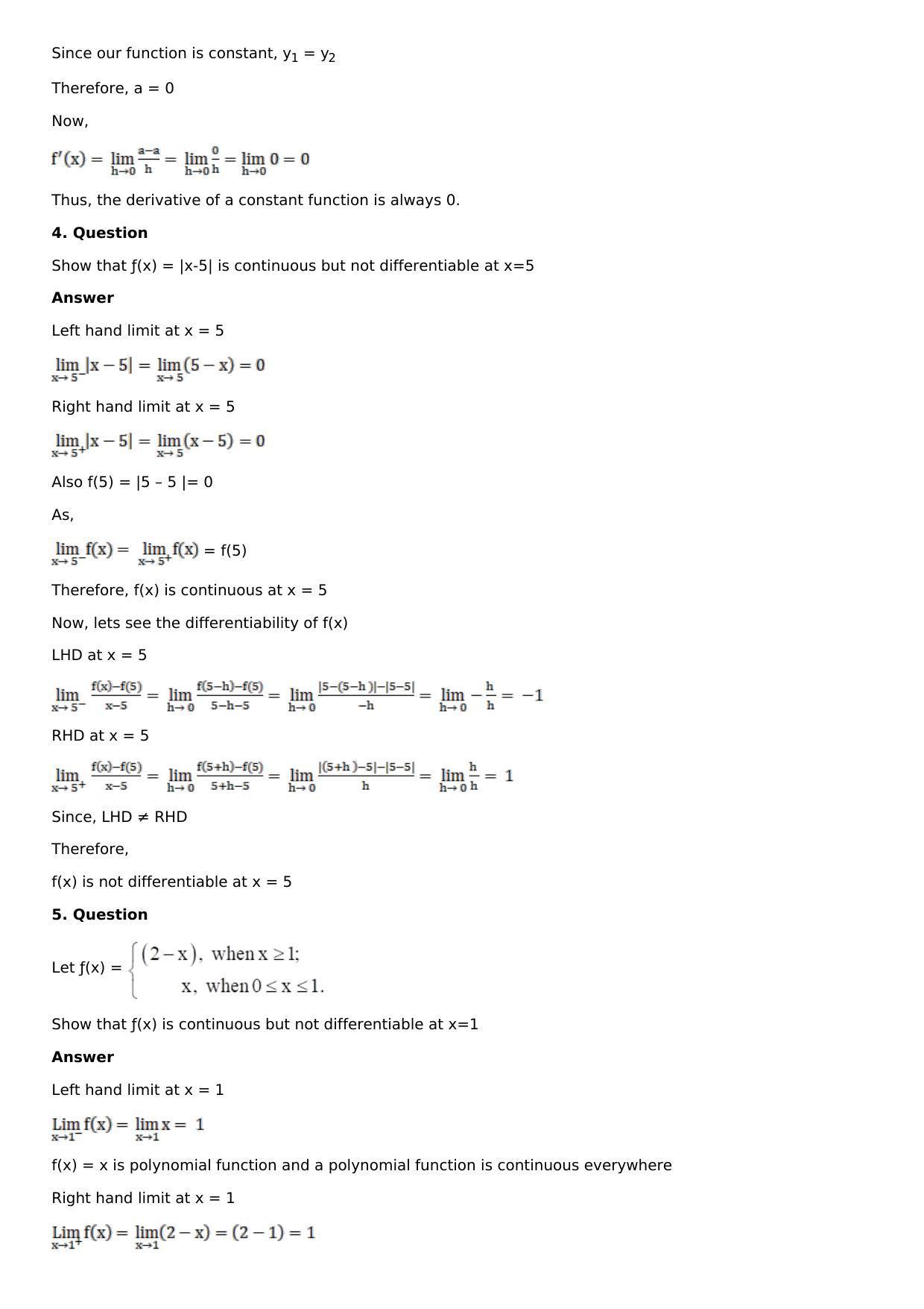 Chapter 9: Continuity and Differentiability Solutions: RS Aggarwal Class 12 Solutions - Page 20