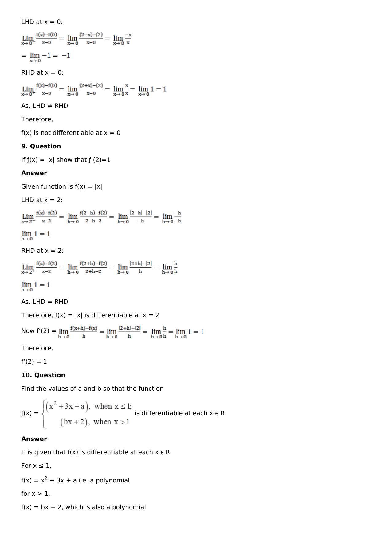 Chapter 9: Continuity and Differentiability Solutions: RS Aggarwal Class 12 Solutions - Page 23