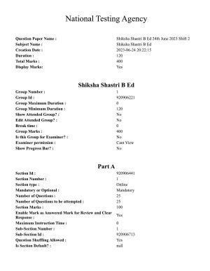 CUET PG 2023: ACQP01 – Shiksha Shastri B.Ed.-Shift 2 (24-06-2023) Question Paper
