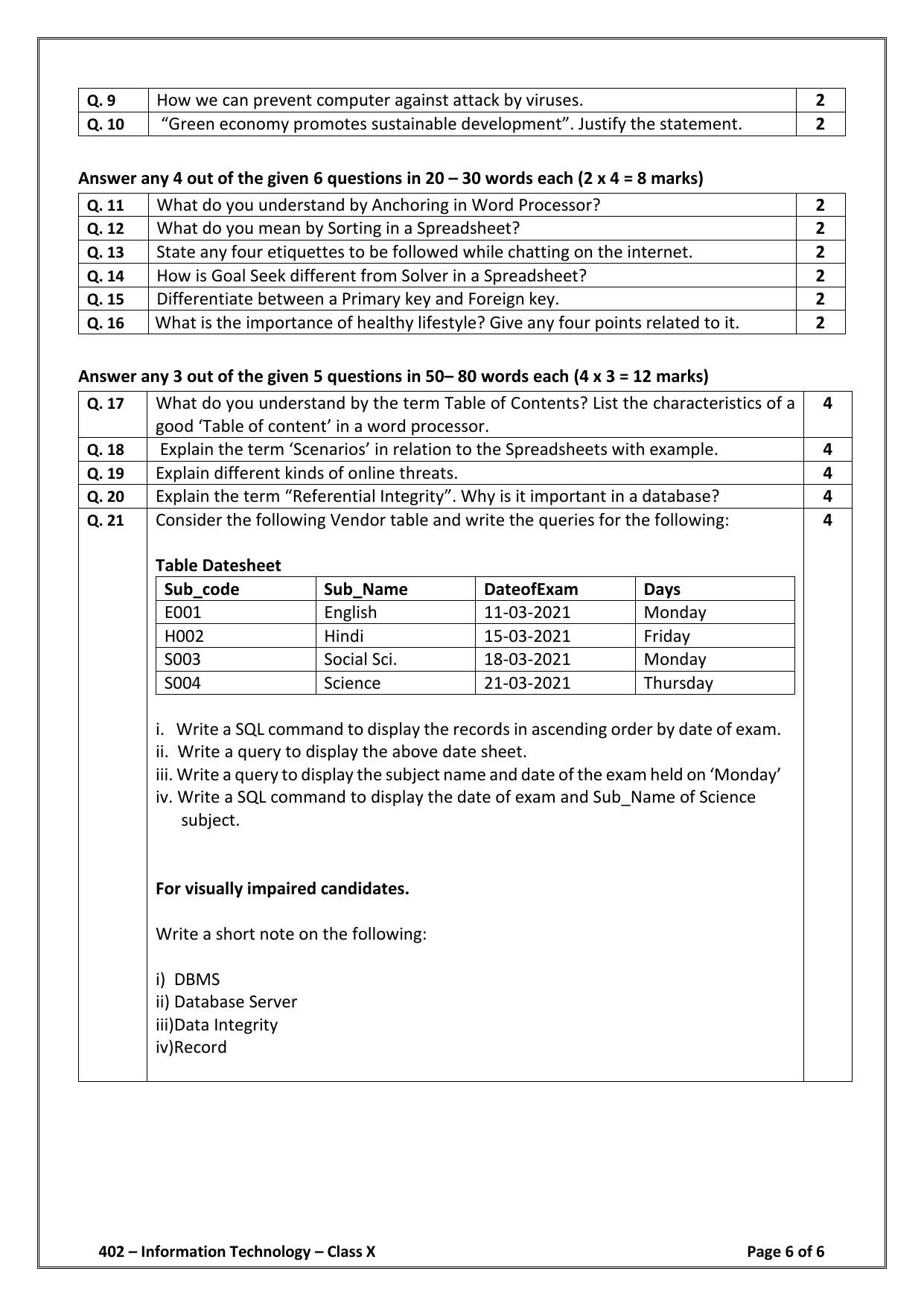 CBSE Class 10 (Skill Education) Information Technology Sample Papers 2024 - Page 6