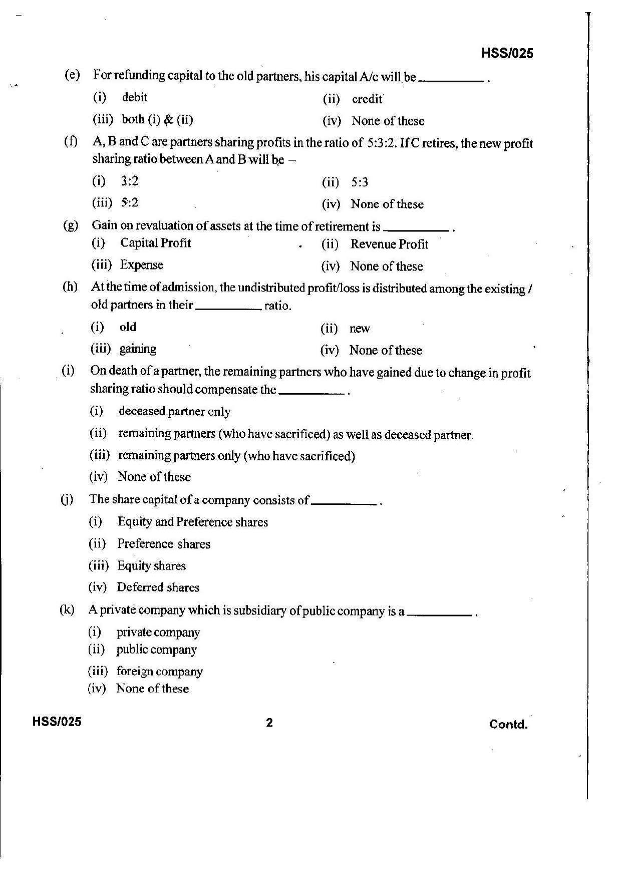 MBSE HSSLC 2021 Commerce Question Paper - Page 2