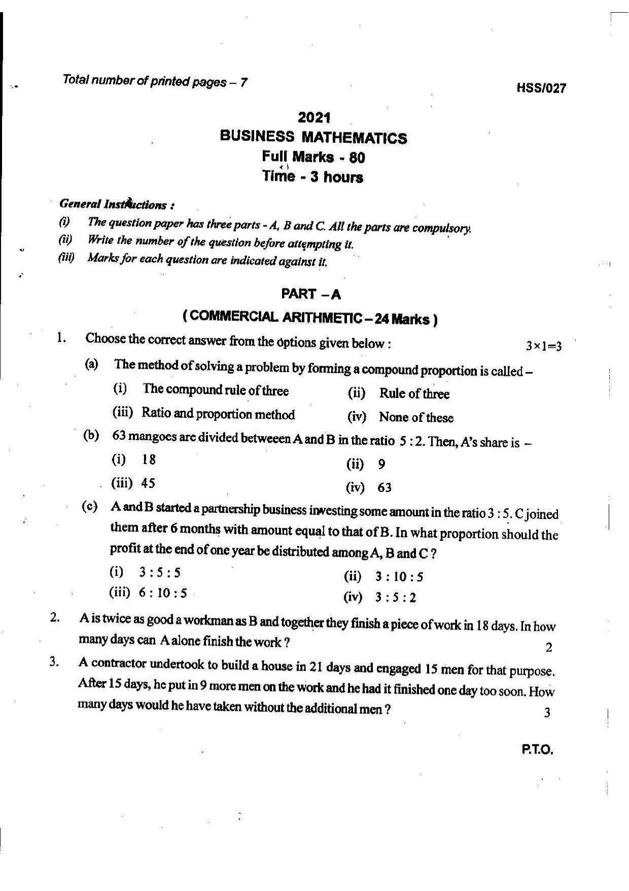 MBSE HSSLC 2021 Commerce Question Paper - Page 9