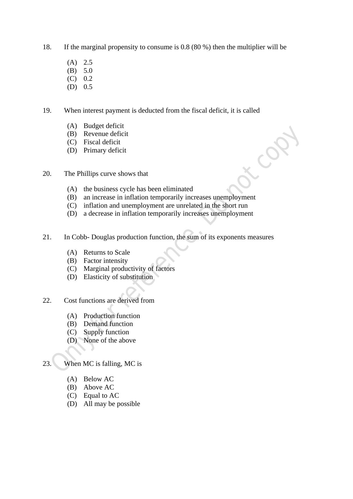 CUSAT CAT 2021 Economics Question Paper - Page 4