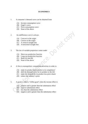 CUSAT CAT 2021 Economics Question Paper
