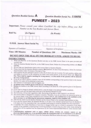 PUMEET 2023 Question Papers