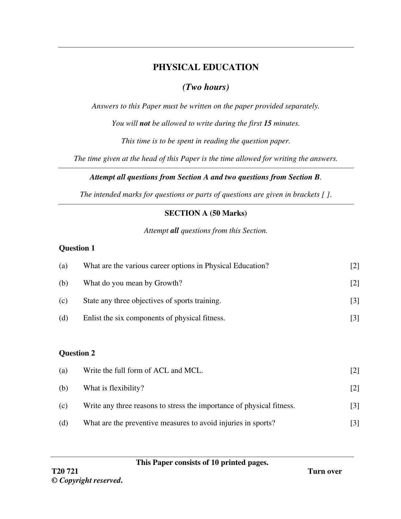 ICSE Class 10 Physical Education 2020 Question Paper - Page 1