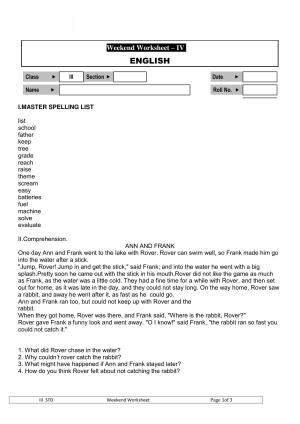 Worksheet for Class 3 English Assignment 41
