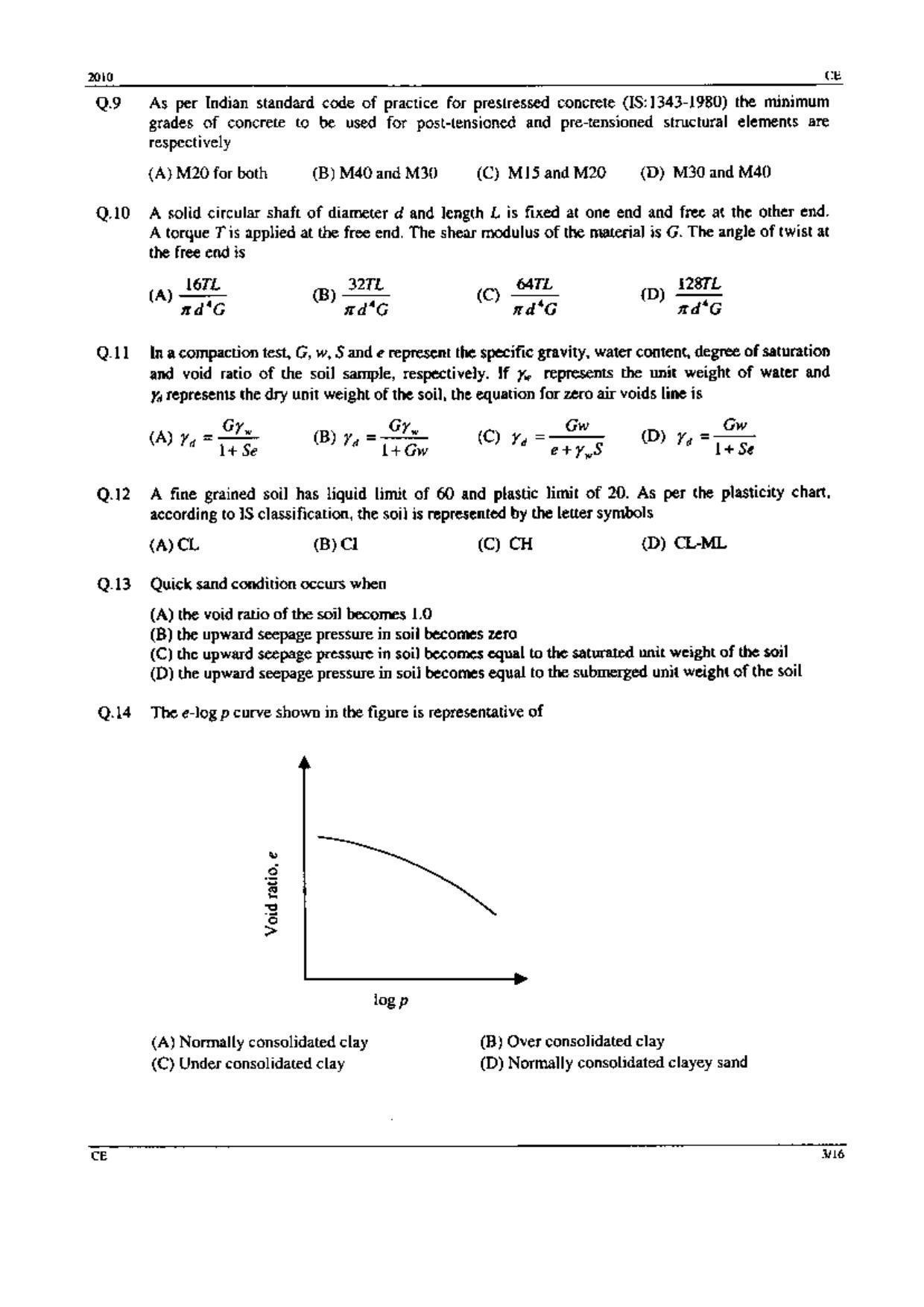 GATE 2010 Civil Engineering (CE) Question Paper with Answer Key - Page 3