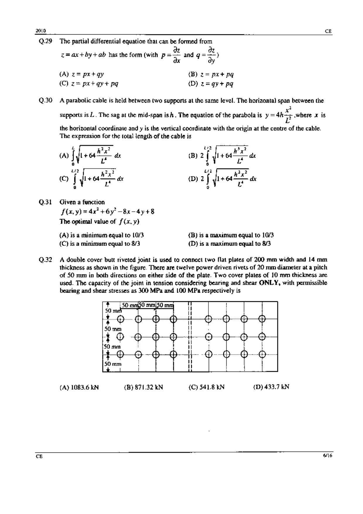 GATE 2010 Civil Engineering (CE) Question Paper with Answer Key - Page 6