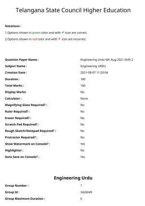 TS EAMCET 2021 Engineeringl Question Paper with Key (6 August 2021 Afternoon (English & Urdu))