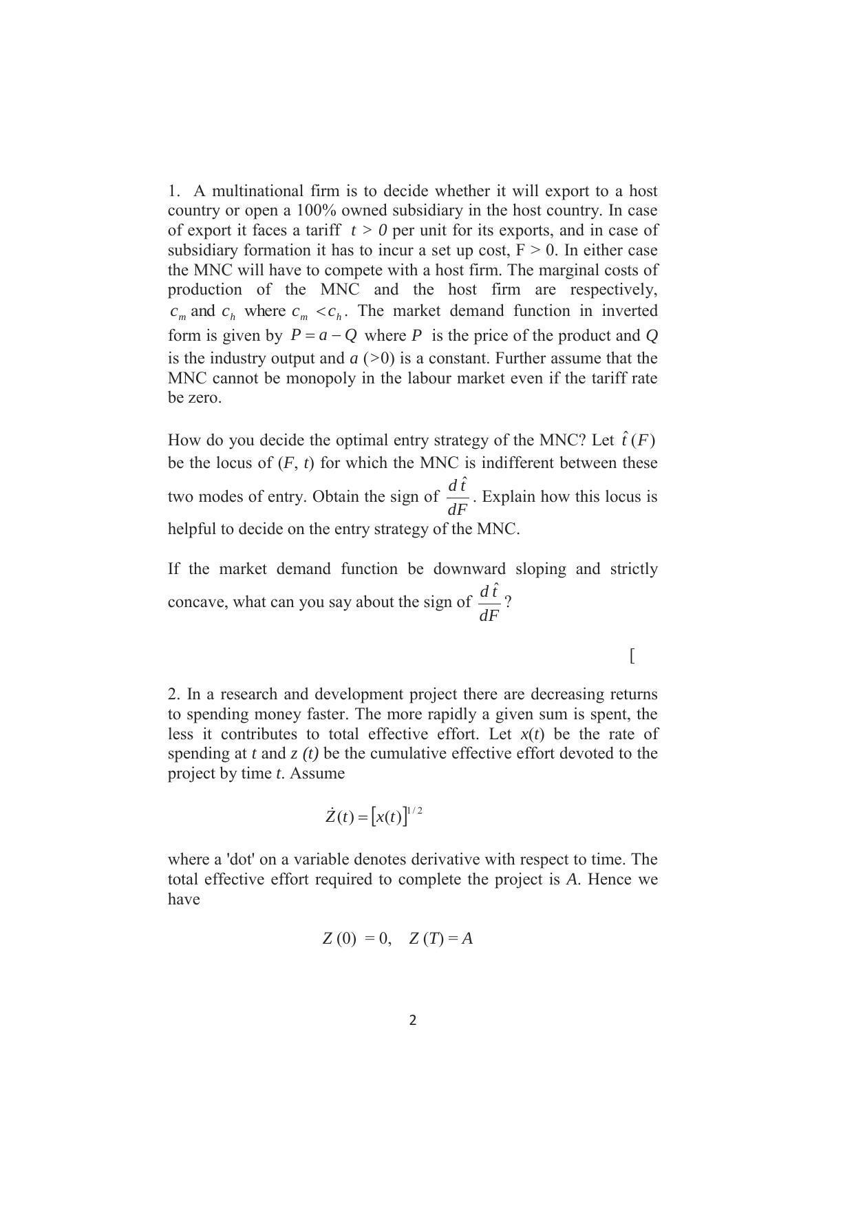 ISI Admission Test JRF in Quantitative Economics QEB 2016 Sample Paper - Page 2