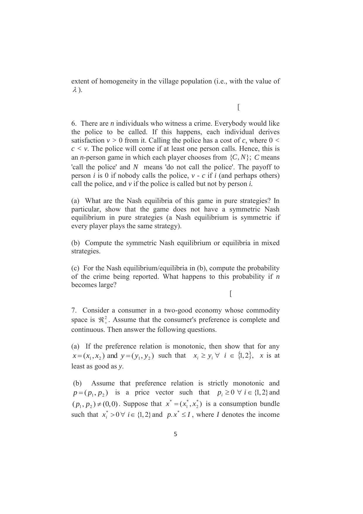 ISI Admission Test JRF in Quantitative Economics QEB 2016 Sample Paper - Page 5