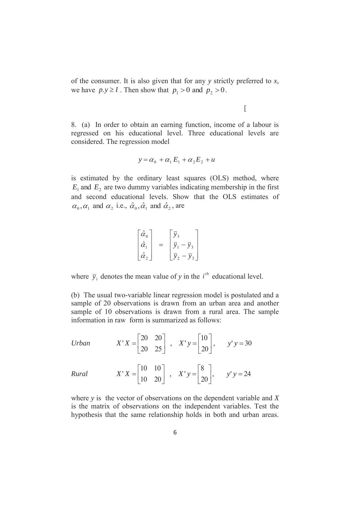 ISI Admission Test JRF in Quantitative Economics QEB 2016 Sample Paper - Page 6