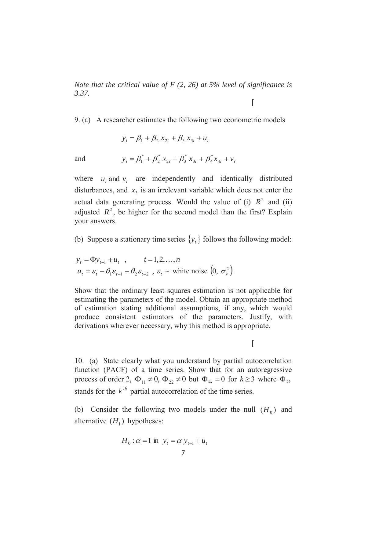 ISI Admission Test JRF in Quantitative Economics QEB 2016 Sample Paper - Page 7