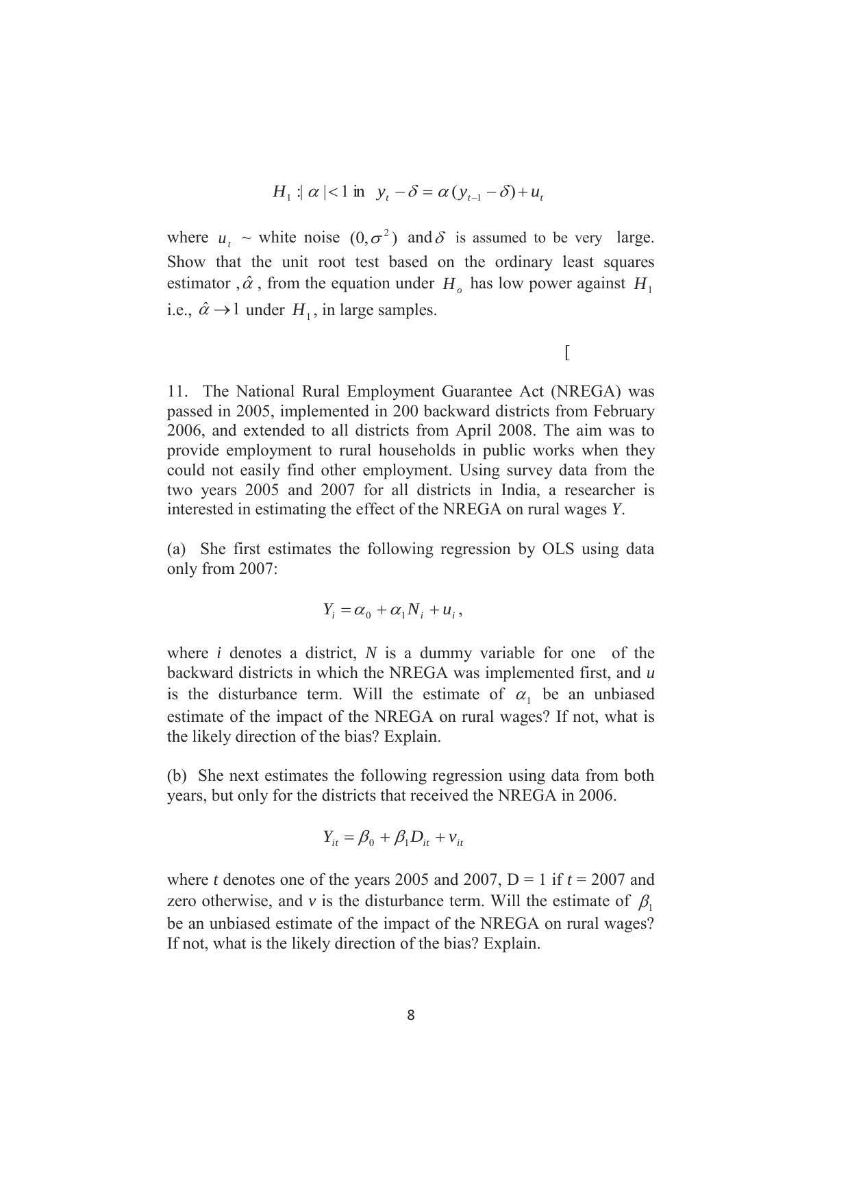 ISI Admission Test JRF in Quantitative Economics QEB 2016 Sample Paper - Page 8