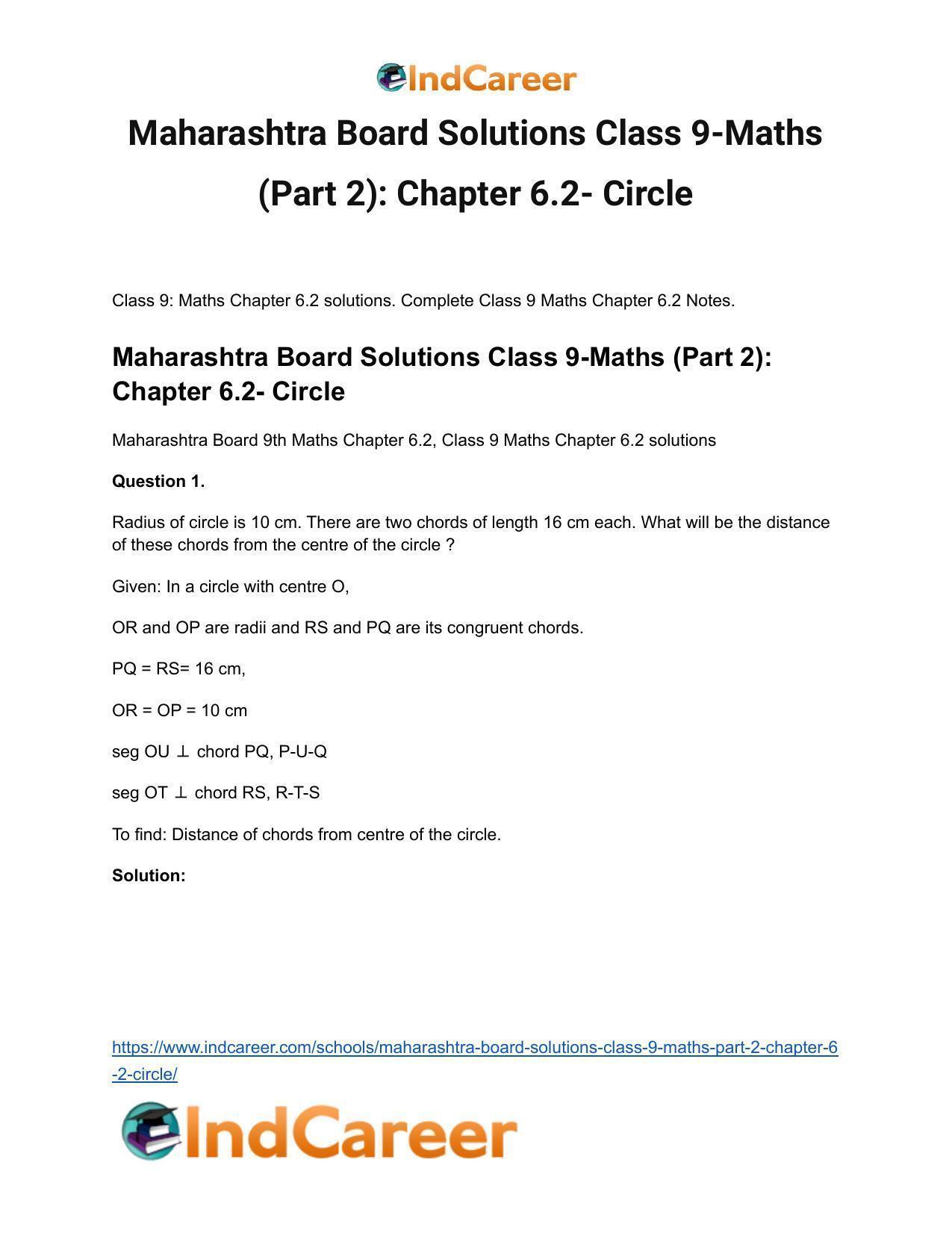 Maharashtra Board Solutions Class 9-Maths (Part 2): Chapter 6.2- Circle - Page 2
