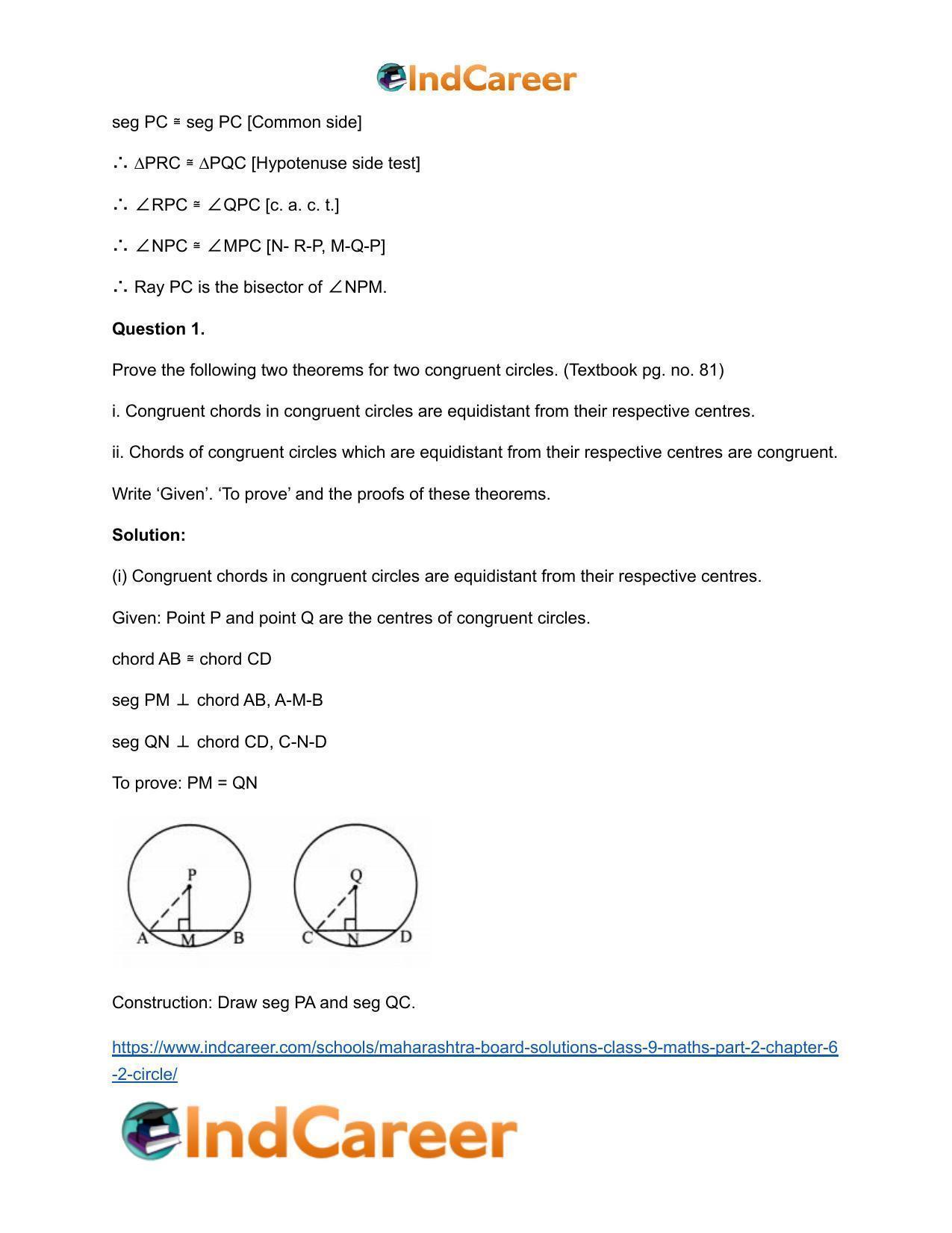 Maharashtra Board Solutions Class 9-Maths (Part 2): Chapter 6.2- Circle - Page 6