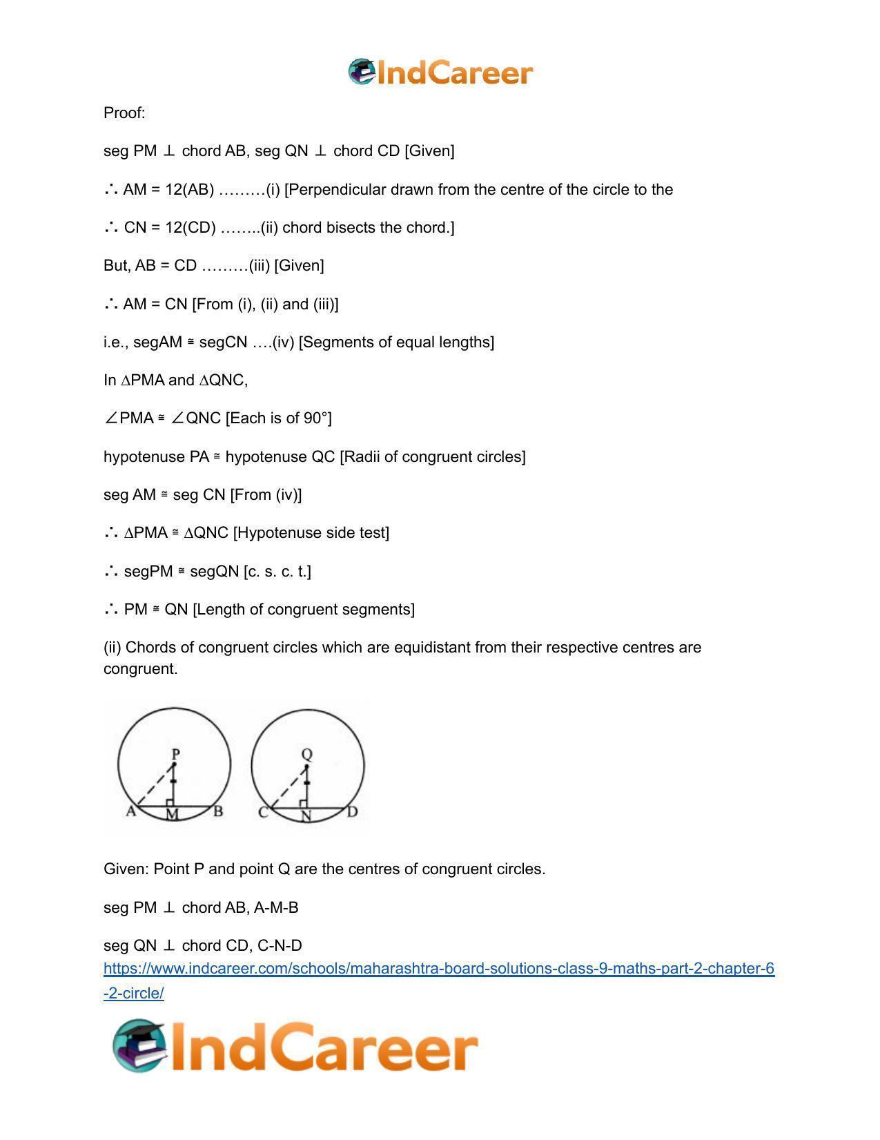 Maharashtra Board Solutions Class 9-Maths (Part 2): Chapter 6.2- Circle ...