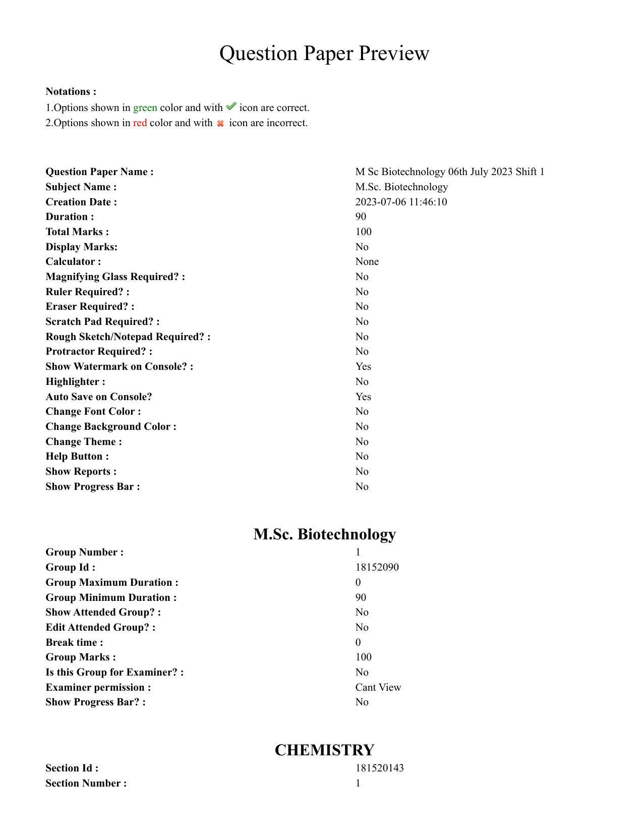 TS CPGET 2023 M Sc Biotechnology (Shift 1) Question Paper with Answer Key - Page 1