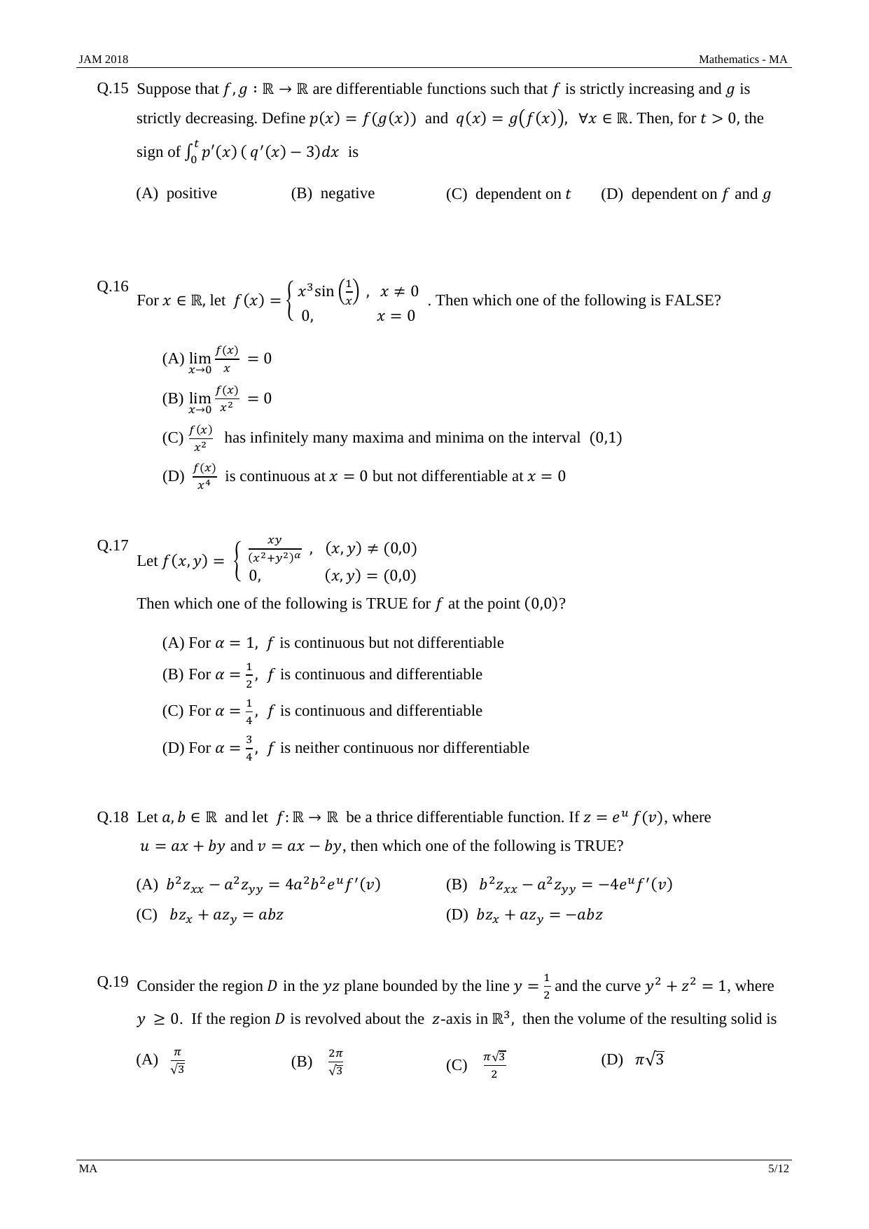 JAM 2018: MA Question Paper - Page 5