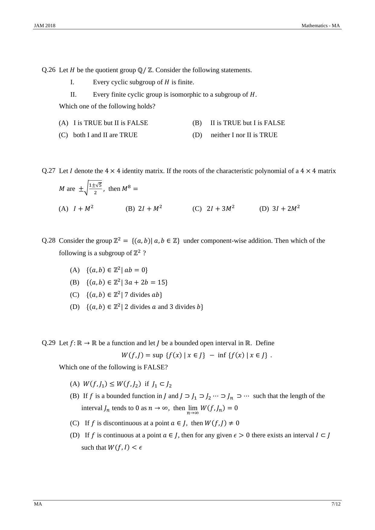 JAM 2018: MA Question Paper - Page 7