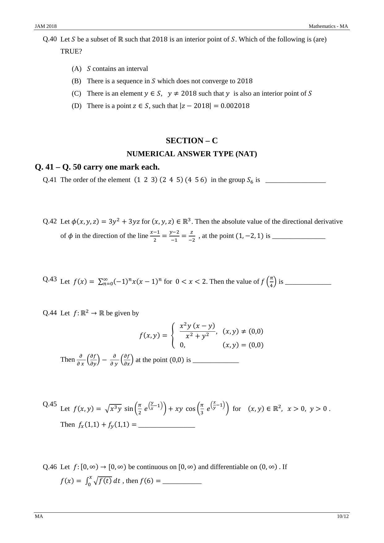 JAM 2018: MA Question Paper - Page 10