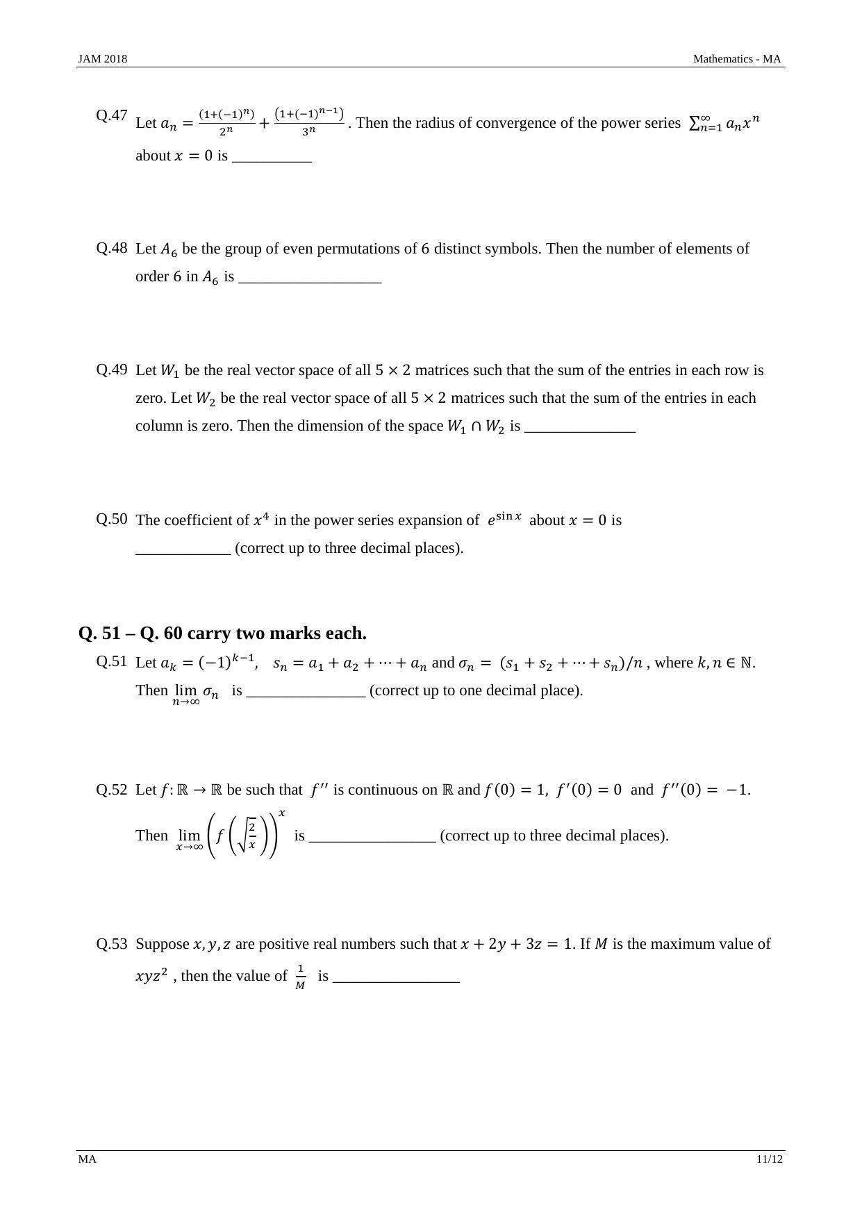 JAM 2018: MA Question Paper - Page 11