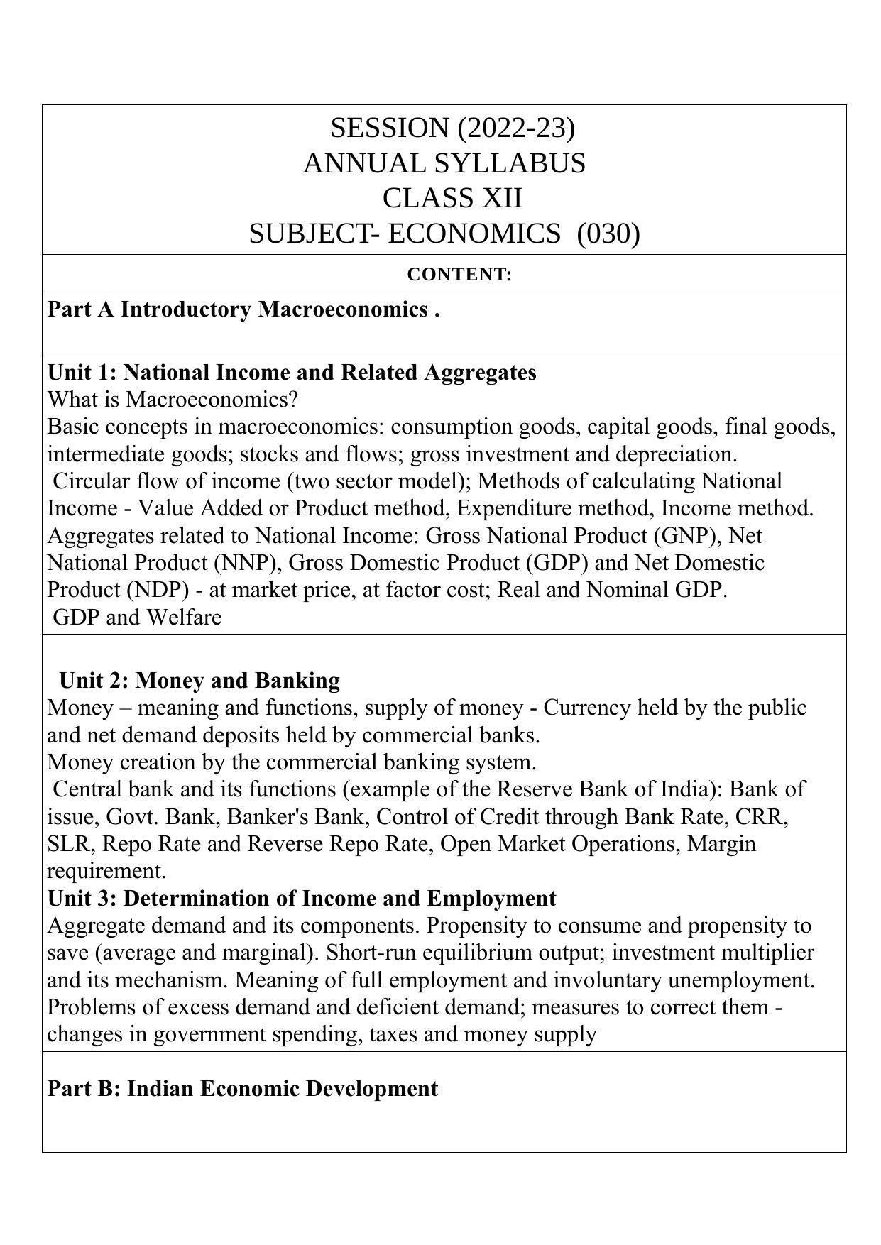 Edudel Class 12 Economics Syllabus - Page 1