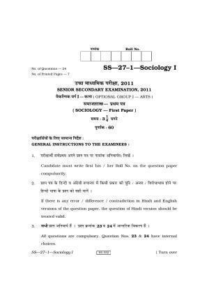 Class 12 2011 Sociology – I RBSE Question Paper
