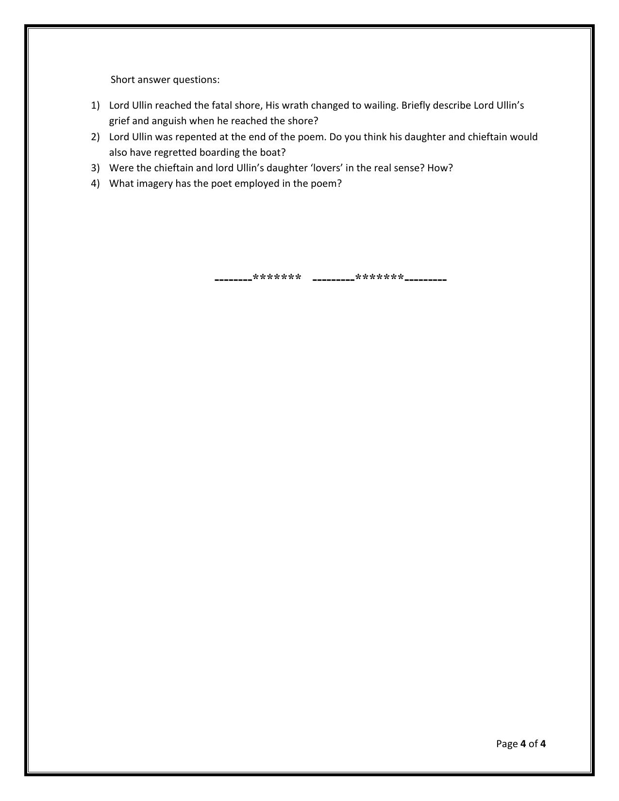 CBSE Worksheets for Class 9 English The Solitary Reaper Assignment - Page 4