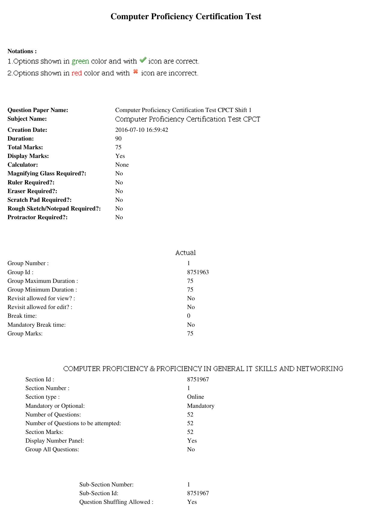 MP CPCT 10th July 2016 CPCT Question Paper Shift 1 - Page 1