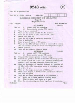 AP Inter 2nd Year Vocational Question Paper March - 2020 - Electrical Estimation Utilization - II (old)