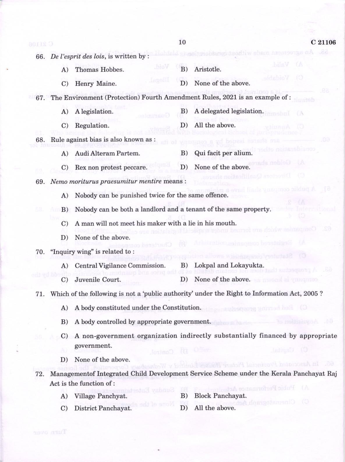 CUCAT 2022 LLM with Double Specialisation Question Paper - Page 10