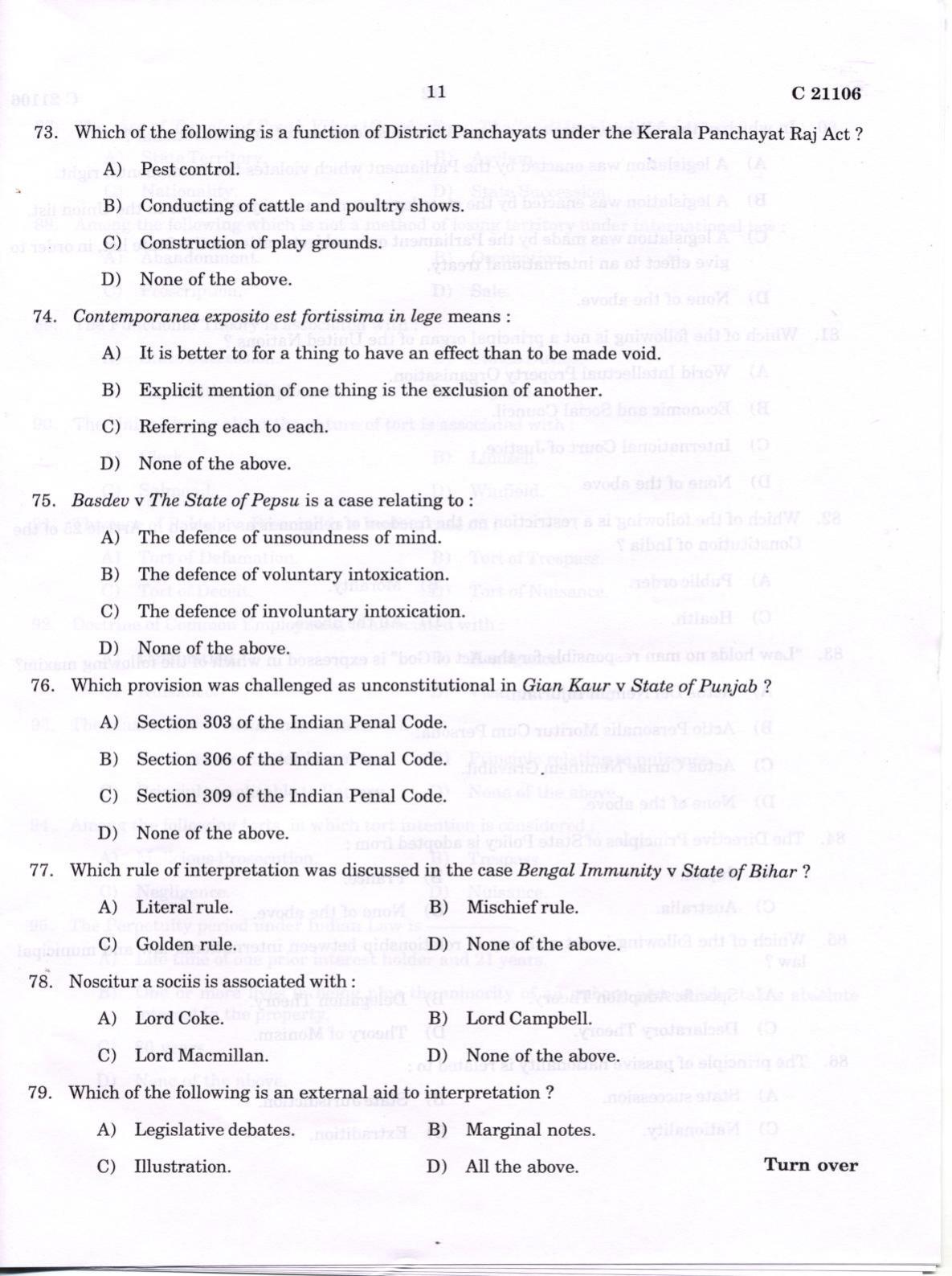 CUCAT 2022 LLM with Double Specialisation Question Paper - Page 11