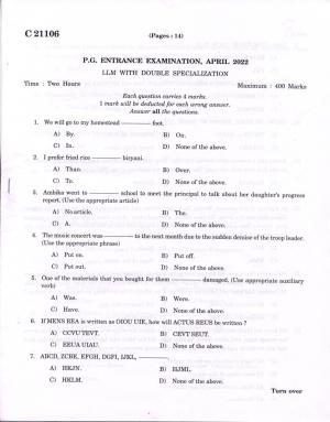 CUCAT 2022 LLM with Double Specialisation Question Paper