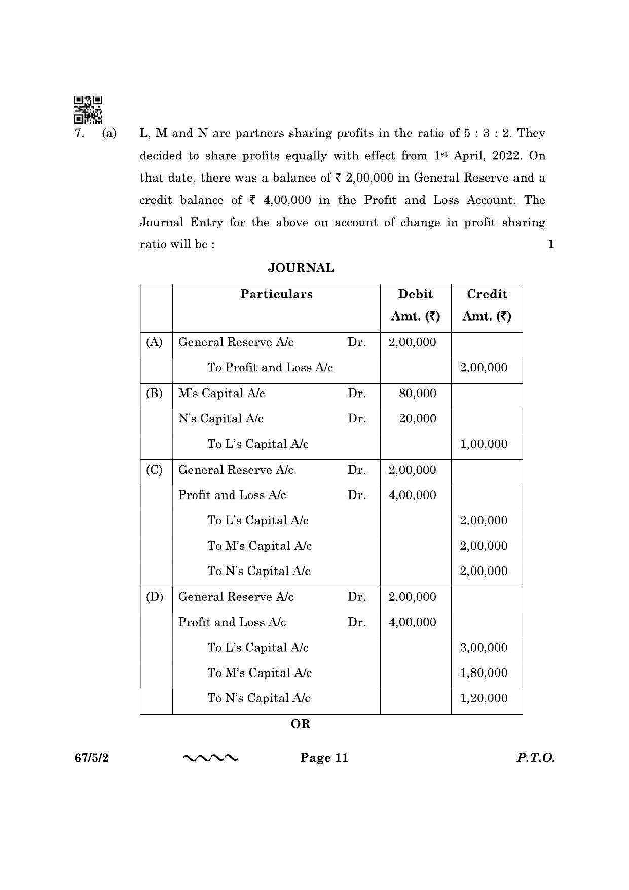 CBSE Class 12 67-5-2 Accountancy 2023 Question Paper - Page 11