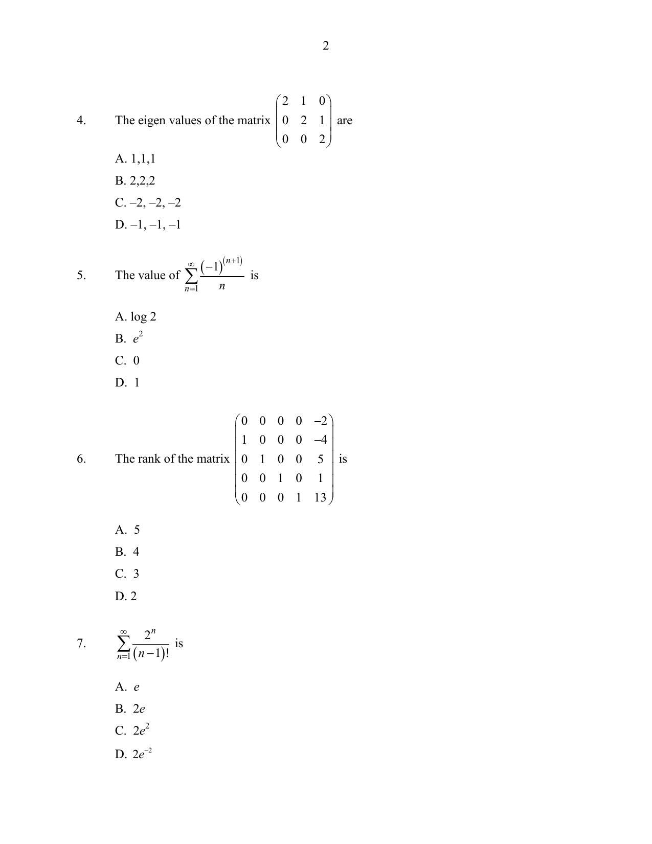 CUSAT CAT 2016 Mathematics Question Paper - Page 2
