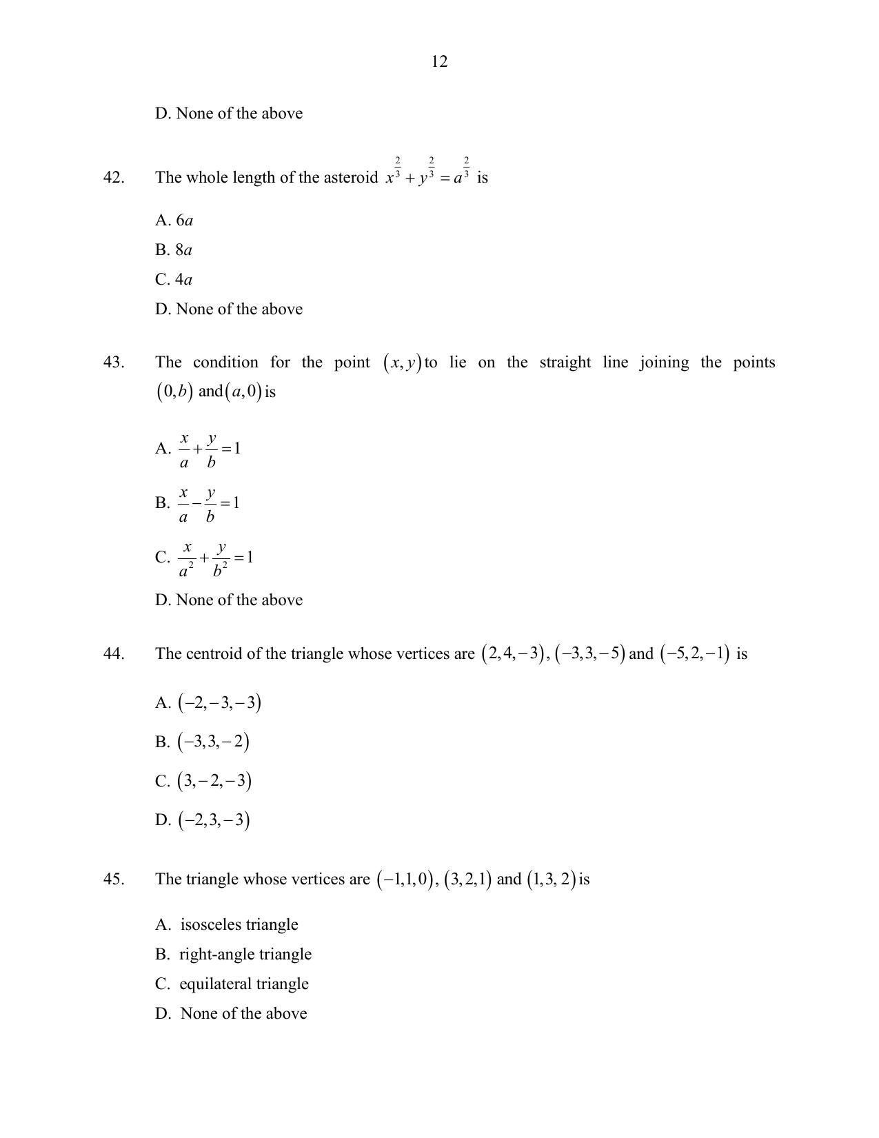 CUSAT CAT 2016 Mathematics Question Paper - Page 12