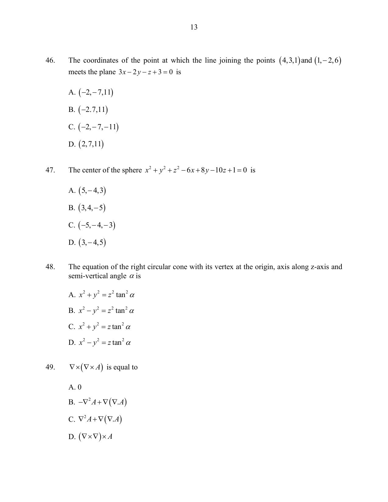 CUSAT CAT 2016 Mathematics Question Paper - Page 13