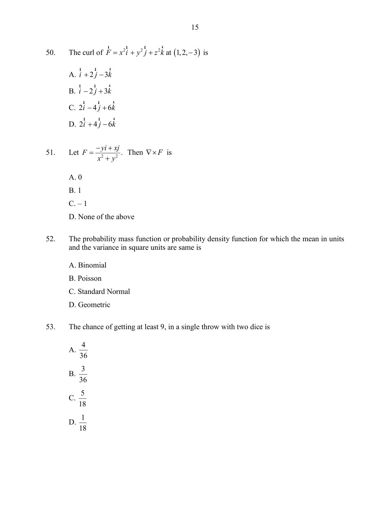 CUSAT CAT 2016 Mathematics Question Paper - Page 15