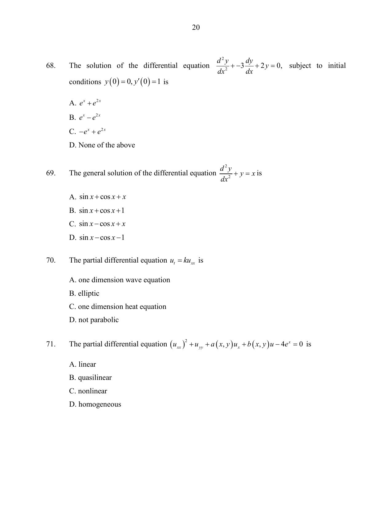 CUSAT CAT 2016 Mathematics Question Paper - Page 20