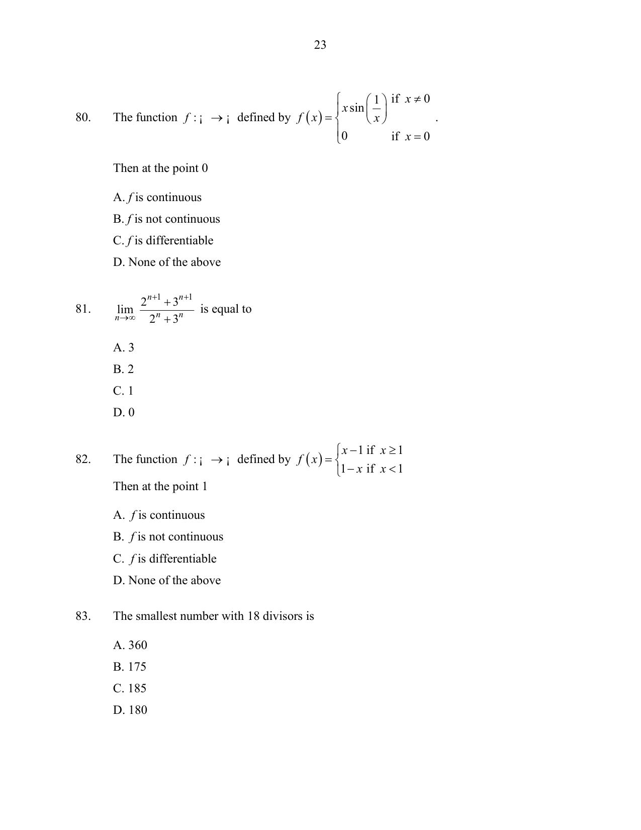 CUSAT CAT 2016 Mathematics Question Paper - Page 23