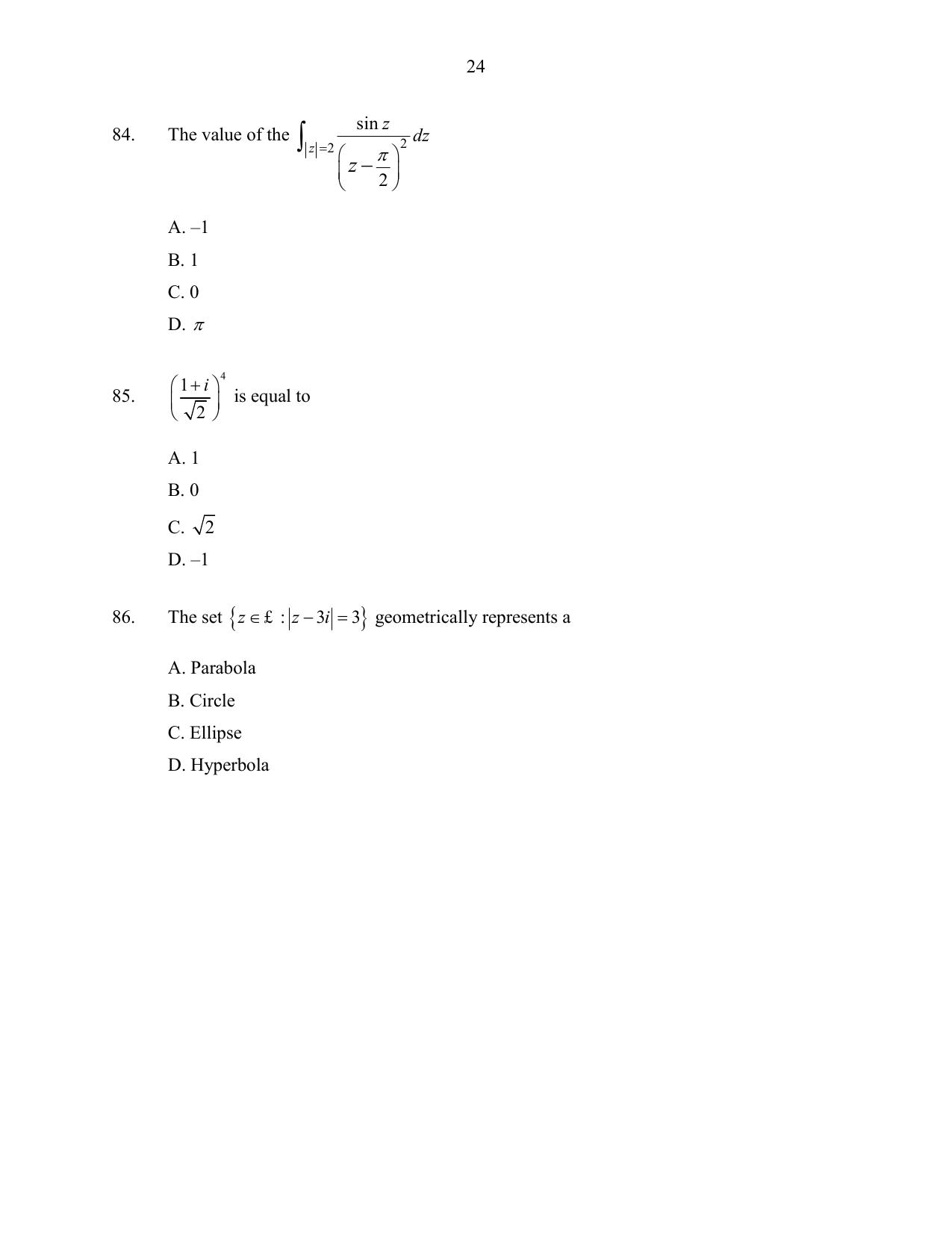 CUSAT CAT 2016 Mathematics Question Paper - Page 24