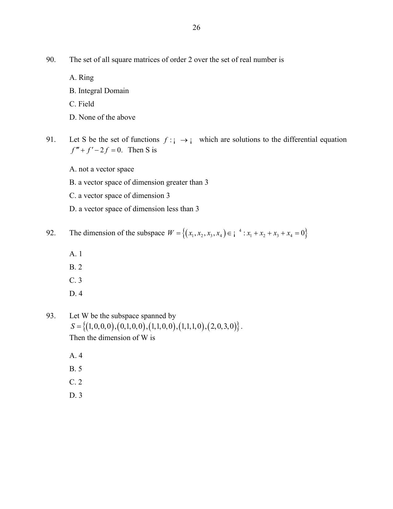 CUSAT CAT 2016 Mathematics Question Paper - Page 26