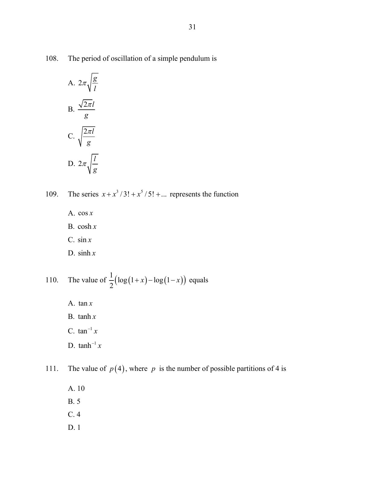 CUSAT CAT 2016 Mathematics Question Paper - Page 31